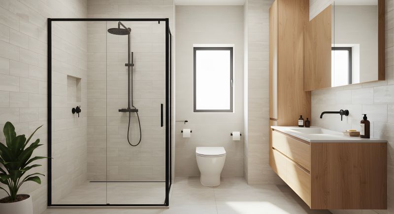 Walk-in Shower with Black Frame Accents